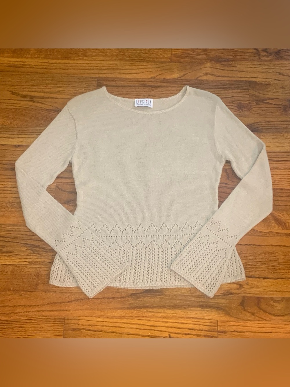 Lipstick Beige Eyelet Stitch Border & Wrist Sweater Blouse Top
Ladies Teen Girls